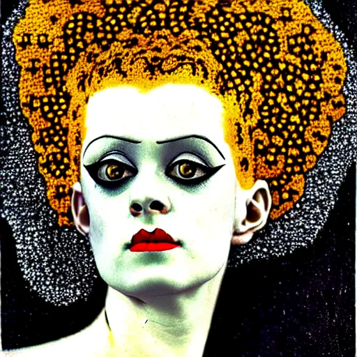 Image similar to bride of frankenstein influenced by gustav klimt.