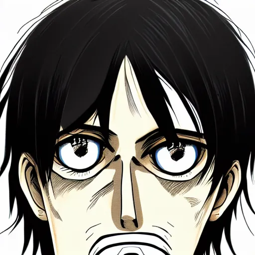 Image similar to eren yeager in the style of junji ito