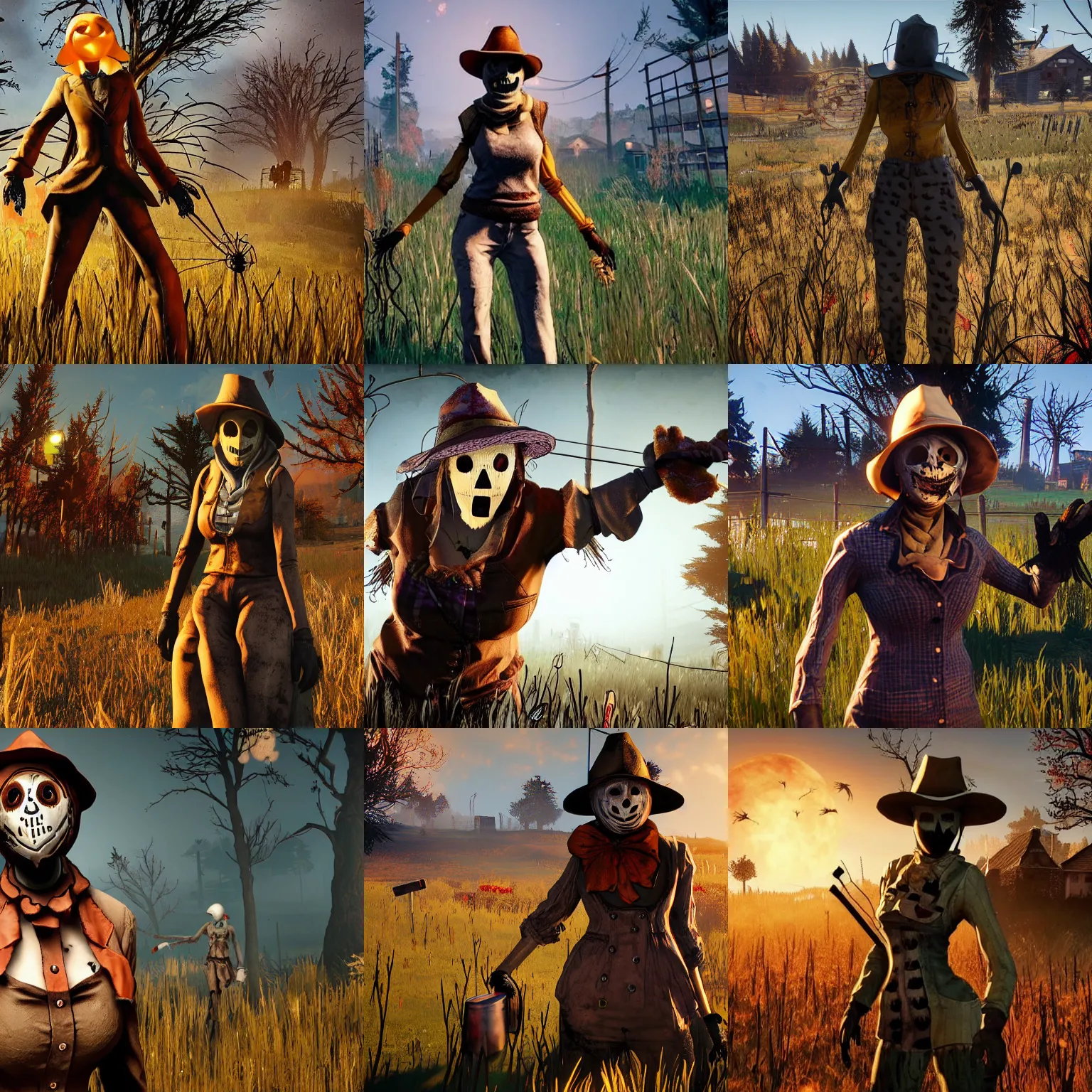 Prompt: a female scarecrow is the new playable killer in Dead By Daylight