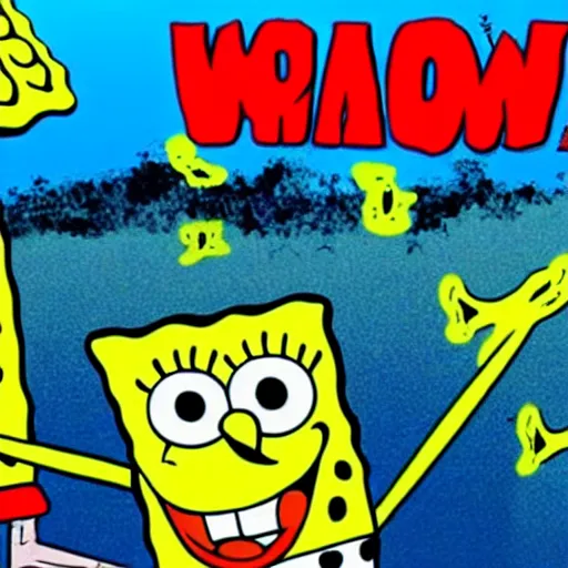 Prompt: spongebob declares world war iii in the style of salvador dali