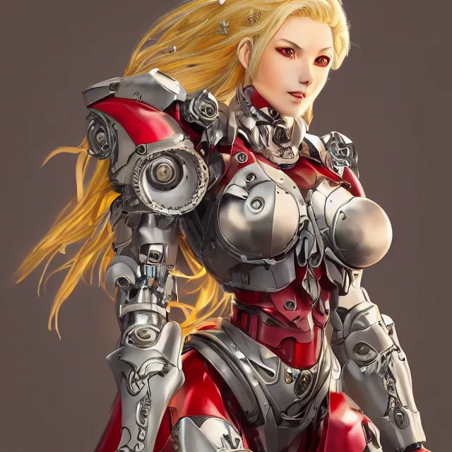 Prompt: studio portrait of lawful good colorful female holy mecha paladin absurdly beautiful, elegant, mature pensiveblonde gravure idol, ultrafine hyperrealistic detailed face illustration by kim jung gi, highly detailed faces, intricate linework, sharp focus, bright colors, matte, octopath traveler, unreal engine 5 highly rendered, global illumination, radiant light, intricate environment