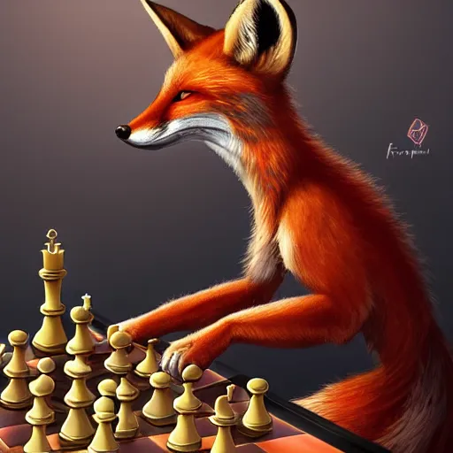 Prompt: A fox playing chess, trending on FurAffinity, energetic, dynamic, digital art, highly detailed, FurAffinity, high quality, digital fantasy art, FurAffinity, favorite, character art