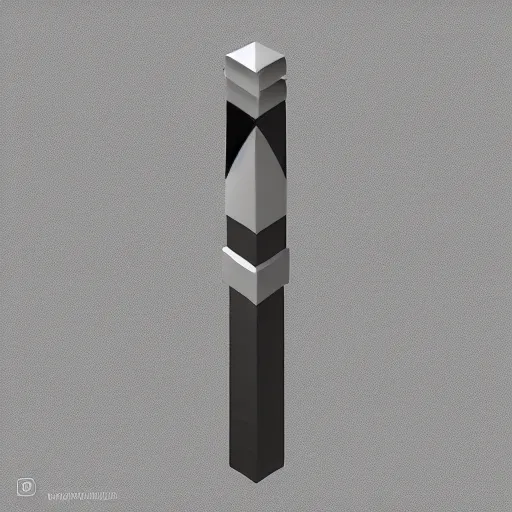 Image similar to isometric vector low poly silver sword icon, black background, cgsociety, volumetric lighting