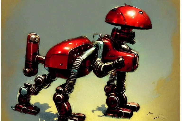 Image similar to adventurer ( ( ( ( ( 1 9 5 0 s retro future robot android dog. muted colors. ) ) ) ) ) by jean baptiste monge!!!!!!!!!!!!!!!!!!!!!!!!! chrome red