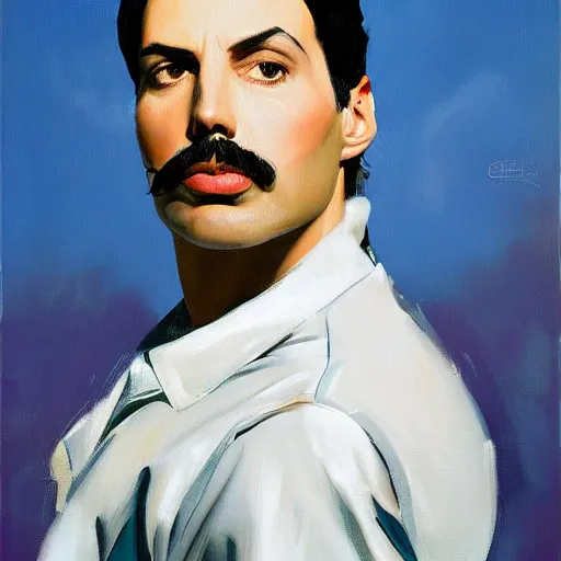 Image similar to greg manchess portrait painting of freddie mercury as super mario, medium shot, asymmetrical, profile picture, organic painting, sunny day, matte painting, bold shapes, hard edges, street art, trending on artstation, by huang guangjian and gil elvgren and sachin teng