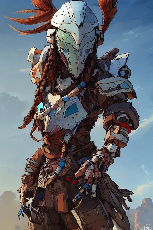 Image similar to combination suit armor aloy horizon forbidden west horizon zero dawn robot ninja mask helmet backpack tribal, art gta 5 comics, official fanart behance hd artstation by jesper ejsing, by rhads, makoto shinkai and lois van baarle, ilya kuvshinov, ossdraws radiating a glowing aura cgi rtx 2 0 2 2