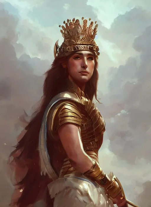 Image similar to A portrait of a beautiful greek warrior queen in the style of Greg Rutkowski, in style of Charles Sillem Lidderdale, artstation, high quality art
