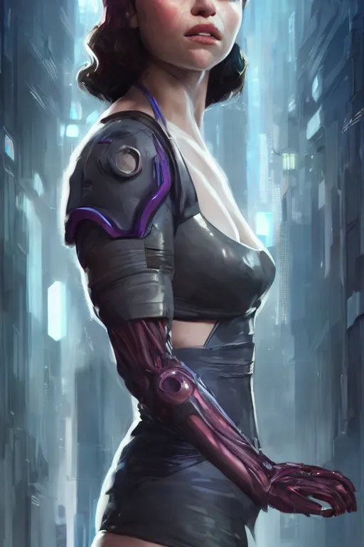 Prompt: Emilia Clarke in a Cyberpunk Outfit, anatomy, only two hands, highly detailed, digital painting, artstation, concept art, smooth, sharp focus, illustration, Unreal Engine 5, 8K, art by art by artgerm and greg rutkowski and edgar maxence