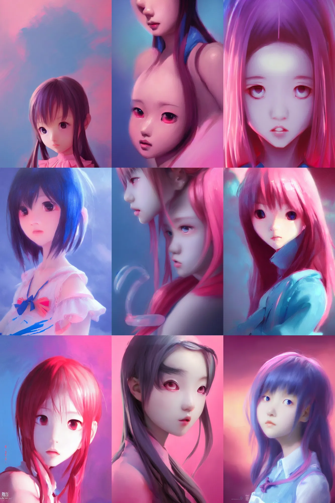 Image similar to 3d infrared octane render concept painting art by D. Jun, by Mo Xiang Tong Xiu, by Igarashi Daisuke, cute beauty minimalist portrait anime school girl under dark pink and blue water. beautiful and cutest face. dramatic deep light, trending on artstation, oil painting brush