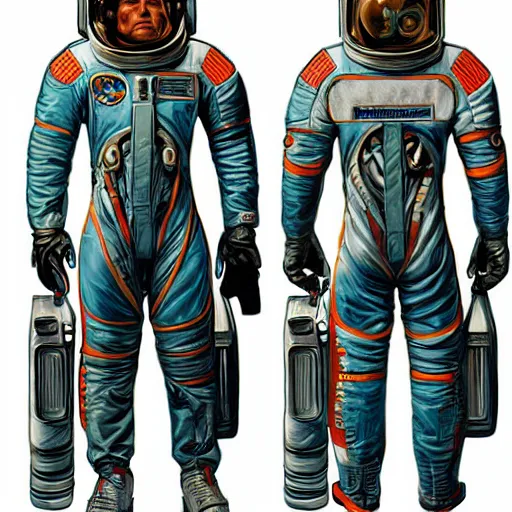 Prompt: Front and back character view of Astronaut by Donato Giancola
