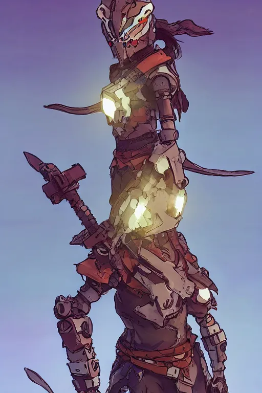 Image similar to combination suit armor aloy horizon forbidden west horizon zero dawn robot ninja mask helmet backpack tribal, art gta 5 comics, official fanart behance hd artstation by jesper ejsing, by rhads, makoto shinkai and lois van baarle, ilya kuvshinov, ossdraws radiating a glowing aura cgi rtx 2 0 2 2