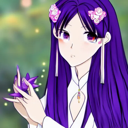 Prompt: elegant chinese princess, purple eyes, anime style