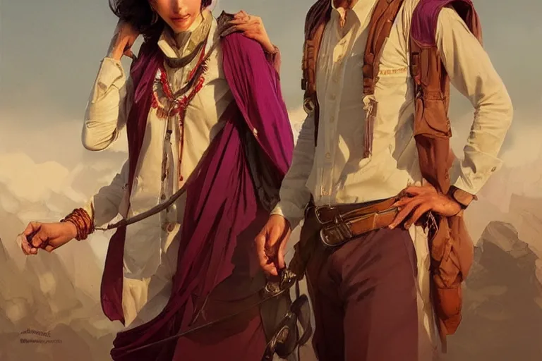 Image similar to Anxious good looking pale young Indian doctors wearing Western clothes at the airport, portrait, elegant, intricate, digital painting, artstation, concept art, smooth, sharp focus, illustration, art by artgerm and greg rutkowski and alphonse mucha