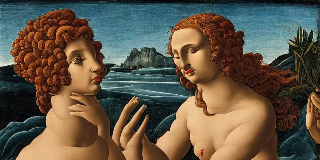 Prompt: Botticelli Venus as a Black woman rising from the sea on a shell, accurate face