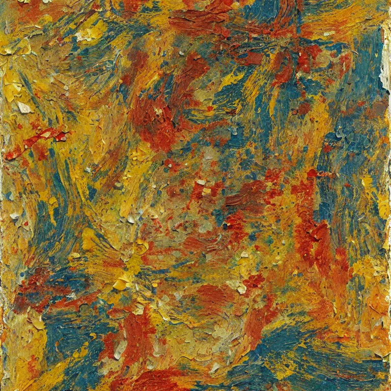 Image similar to oil paint impasto relief, turkish carpet, multi layered tiny thick brush marks, some splattered paint, in the style of ivan shishkin and frank auerbach and van gogh