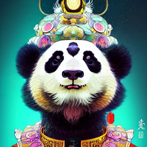 Prompt: a beautiful hyperdetailed character design 4 k wallpaper illustration of a cute panda with a chinese lion dance head victo ngai cyberpunk style, from china, style of studio ghibli, makoto shinkai, raphael lacoste, louis comfort tiffany, artgerm, james jean, ross tran, chinese style