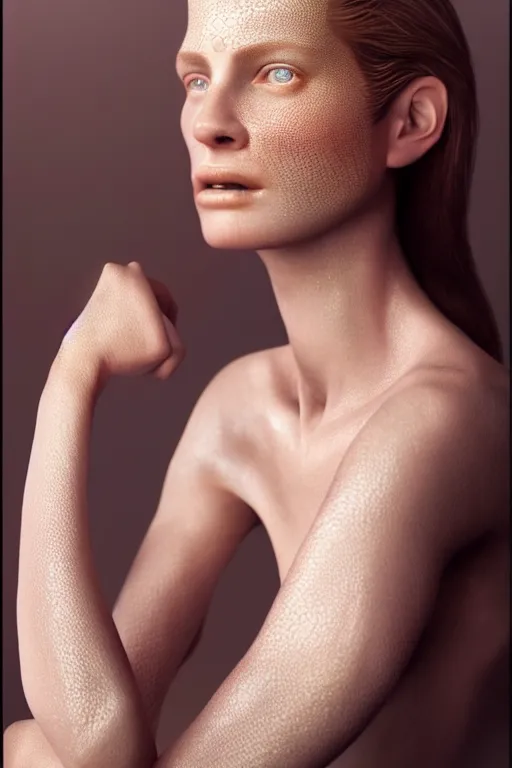 Prompt: female supermodel with translucent skin, beautiful detailed intricate insanely detailed octane render, 8K artistic photography, photorealistic, chiaroscuro, by annie leibovitz, Caravaggio