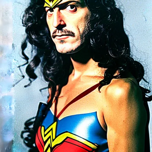 Image similar to Frank Zappa as Wonder Woman