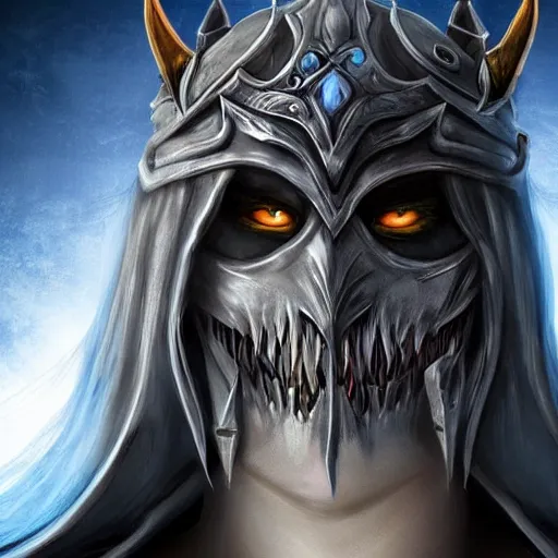 Image similar to world of warcraft lich king face close up with plastic surgery