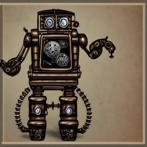 Prompt: a steampunk robot in the style of mitch o'connell