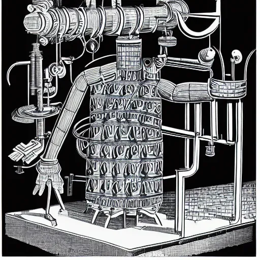 Image similar to an anthropomorphic factory machine by boris artzybasheff
