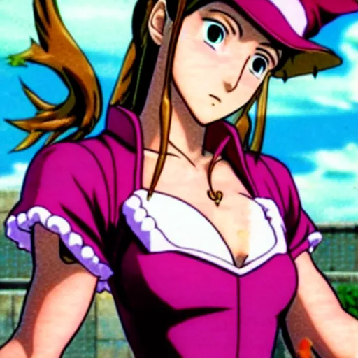 Image similar to aerith gainsborough in jojos bizarre adventure, high quality