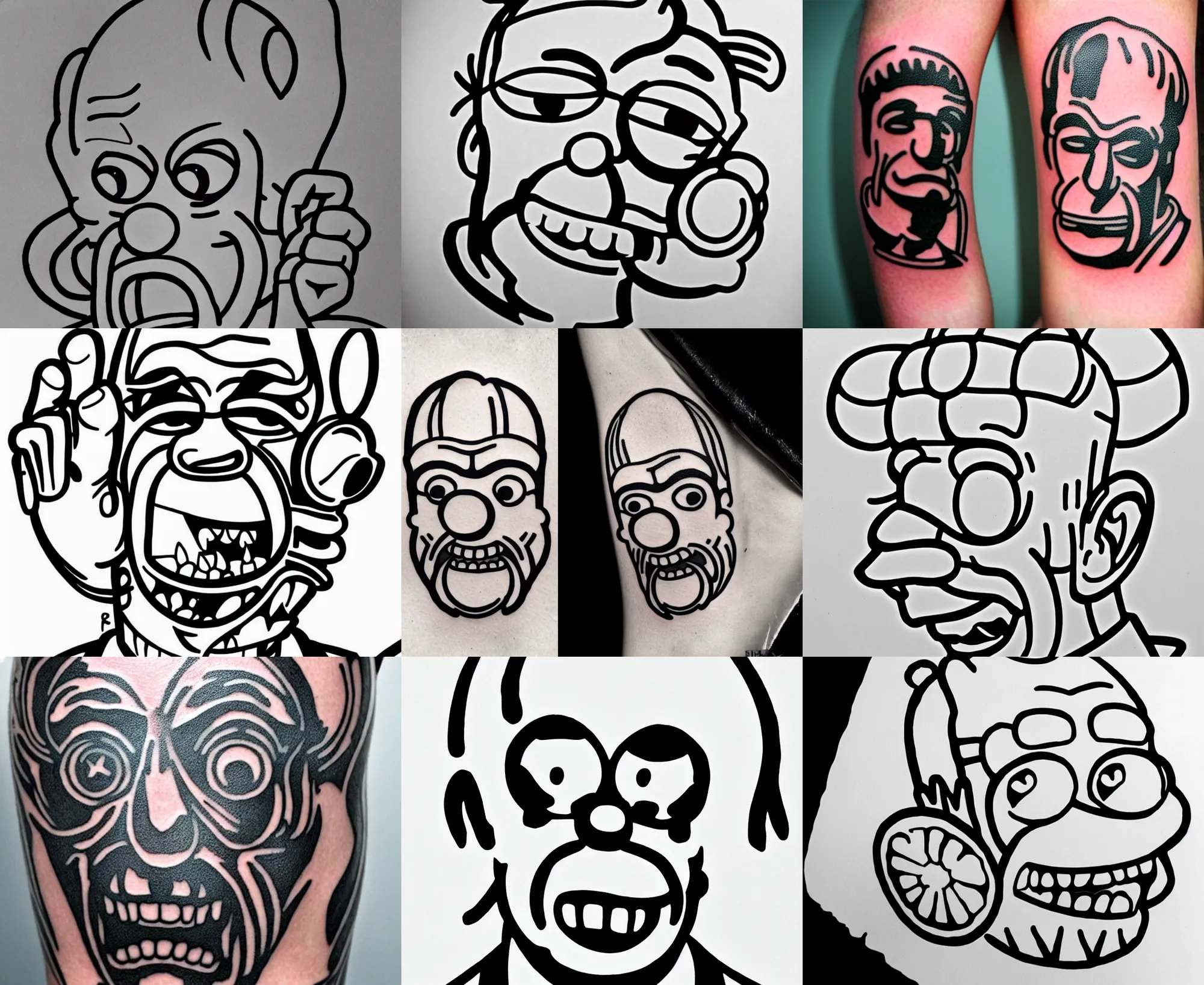 Prompt: detailed amazing tattoo stencil of a homer j simpson