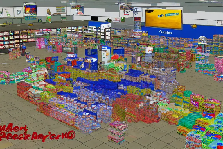 Prompt: flooded walmart , dreamcast screenshot, shenmue,