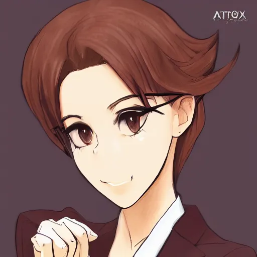Image similar to woman in business suit, brown neat hair, animesque, pixiv, fanbox, trending on artstation, digital art, portrait, modern, sleek, highly detailed, formal, serious, determined, competent, colorized, smooth, charming, pretty, safe for work, law office