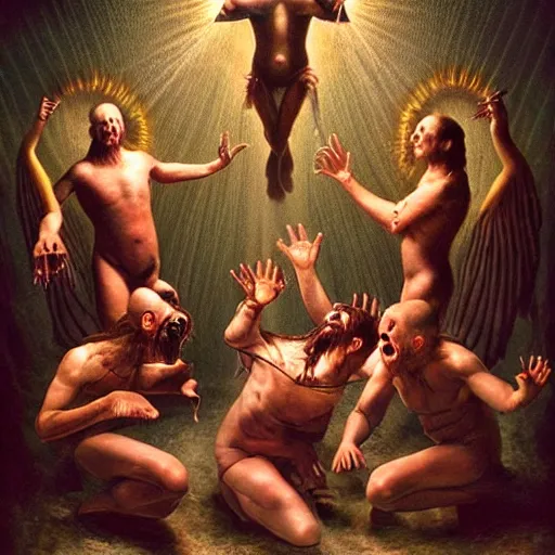 Prompt: the transcendent beings embodying fundamental fear, studio light, photorealistic, detailed photography, divinity, awful, religious art, cosmic horror