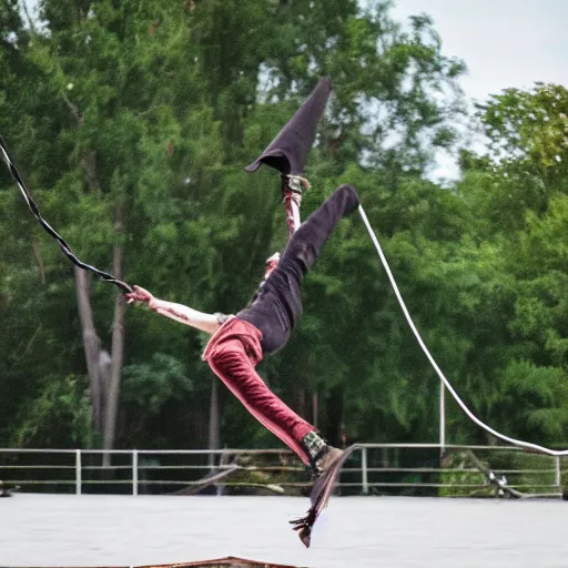 Image similar to hd photograph of a vampire walking on balance rope, stunt show