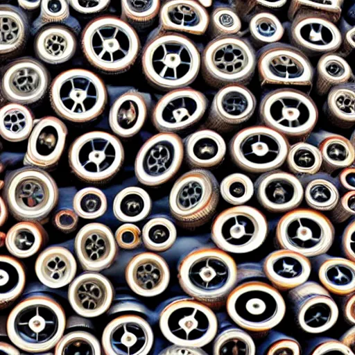 Image similar to wheels within wheels covered in eyes
