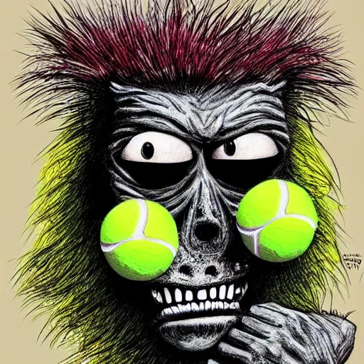Prompt: a tennis ball monster ,tennis ball, demon, digital art, fantasy, magic, trending on artstation, ultra detailed, professional illustration by Basil Gogos