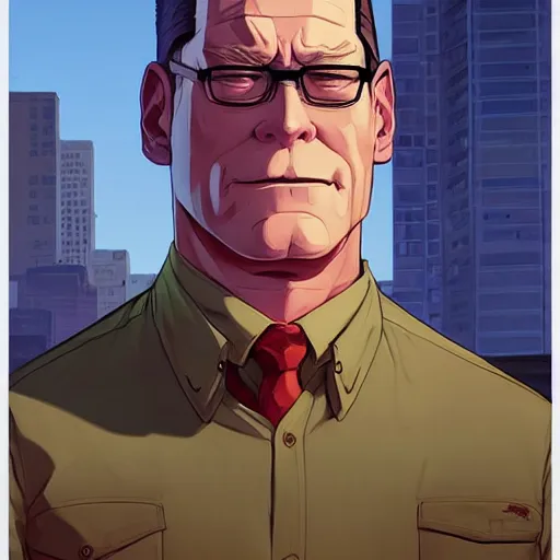 Image similar to hank hill, art gta 5 cover, official fanart behance hd artstation by jesper ejsing, by rhads, makoto shinkai and lois van baarle, ilya kuvshinov, ossdraws, and by feng zhu and loish and laurie greasley, victo ngai, andreas rocha, john harris