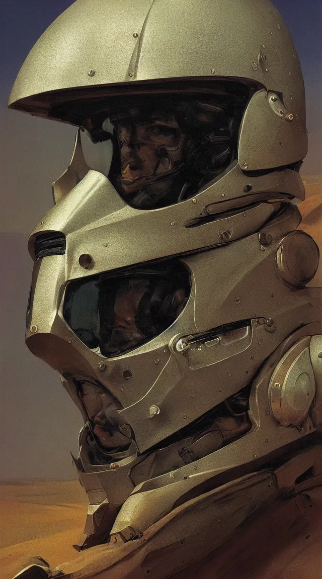 Prompt: beautiful extreme closeup portrait photo in style of frontiers in helmet motoracing dirt Helmets of Emperor Charles V the Wise science fashion magazine September retrofuturism edition, highly detailed, soft lighting, elegant , lighting, 35mm , Edward Hopper and James Gilleard, Zdzislaw Beksinski, Steven Outram, highly detailed