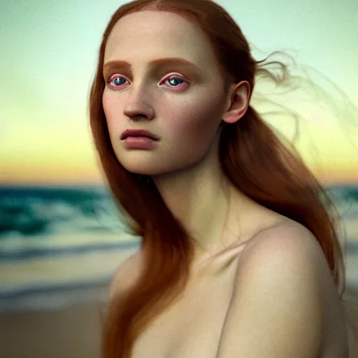 Image similar to photographic portrait of a stunningly beautiful english renaissance female in soft dreamy light at sunset, beside the sea, soft focus, contemporary fashion shoot, in a denis villeneuve movie, by edward robert hughes, annie leibovitz and steve mccurry, david lazar, jimmy nelsson, extremely detailed, breathtaking, hyperrealistic, perfect face, octane render