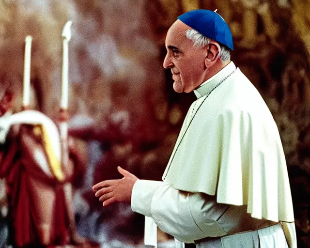 Image similar to a film still of the pope as the faraoh, in the 1 0 commandments ( 1 9 5 6 ), technicolor color