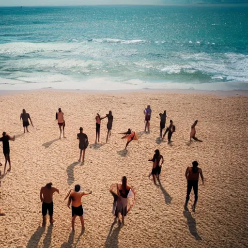 Image similar to a group of people standing on top of a sandy beach, a stock photo by demetrios farmakopoulos, shutterstock contest winner, verdadism, stockphoto, stock photo, photo taken with ektachrome