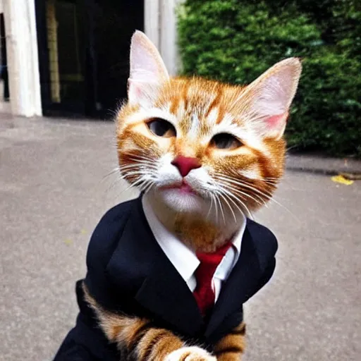 Image similar to cat wearing a suit smoking a cigar