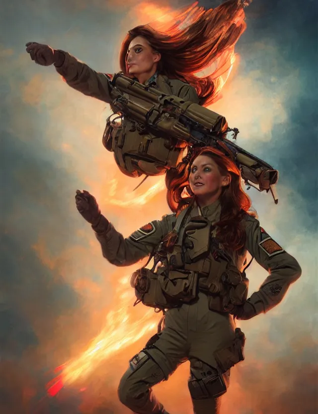 Image similar to a brown - haired woman in a military uniform hovering in the air glowing with red light and crackling energy, by frank fazetta and peter mohrbacher, trending on artstation, digital art, 4 k resolution, detailed, high quality, sharp focus, hq artwork, coherent, insane detail, concept art, character concept, character full body portrait