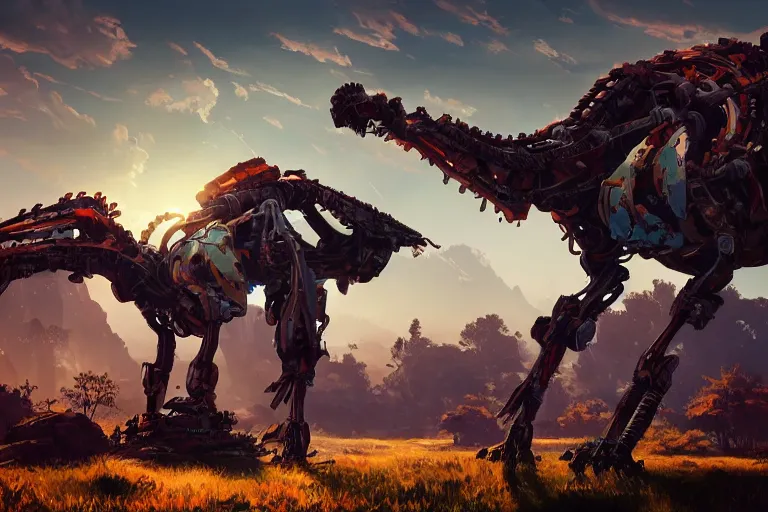 Image similar to tallneck machine mecanical creature robot of horizon forbidden west horizon zero dawn bioluminiscence global illumination ray tracing hdr fanart arstation by ian pesty and alena aenami artworks in 4 k