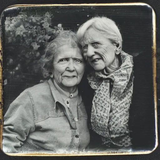 Prompt: tintype photograph, old woman, millennial woman elderly, 2 0 9 0 s, post - nuclear town