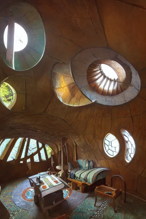 Prompt: art - deco interior of a hobbits house