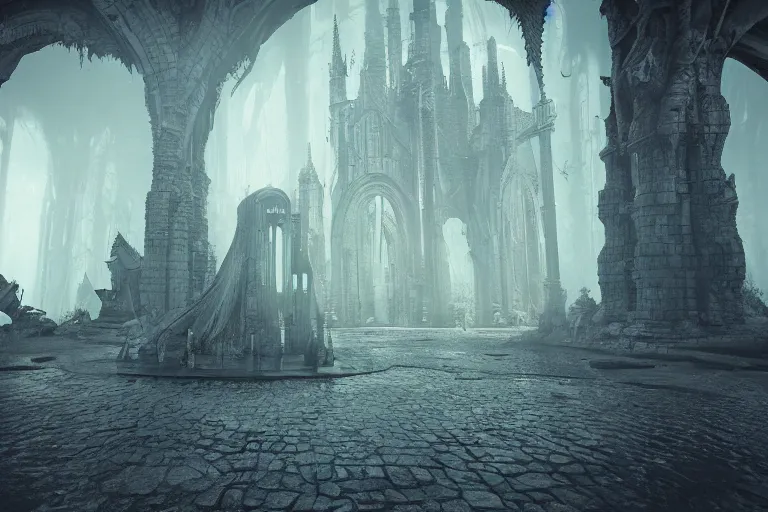 Prompt: The portal to Cthulu's realm open in front of a gothic metropolis, rendered in octane, CryEngine, hype realistic, digital art, Artstation, Lovecraftian