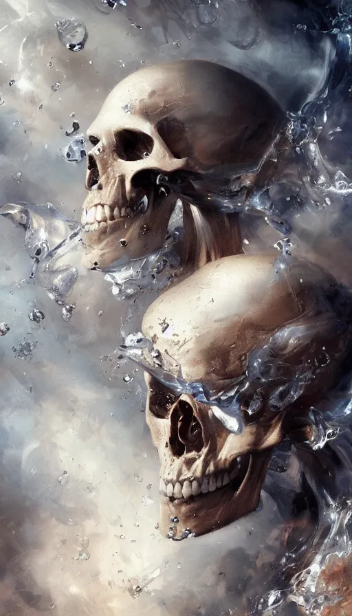 Prompt: highly detailed beautiful photography of a beautifull skull, splash, sharp focus, dynamic lighting, elegant harmony, beauty, masterpiece, by riccardo federici, by craig mullins, by greg tocchini