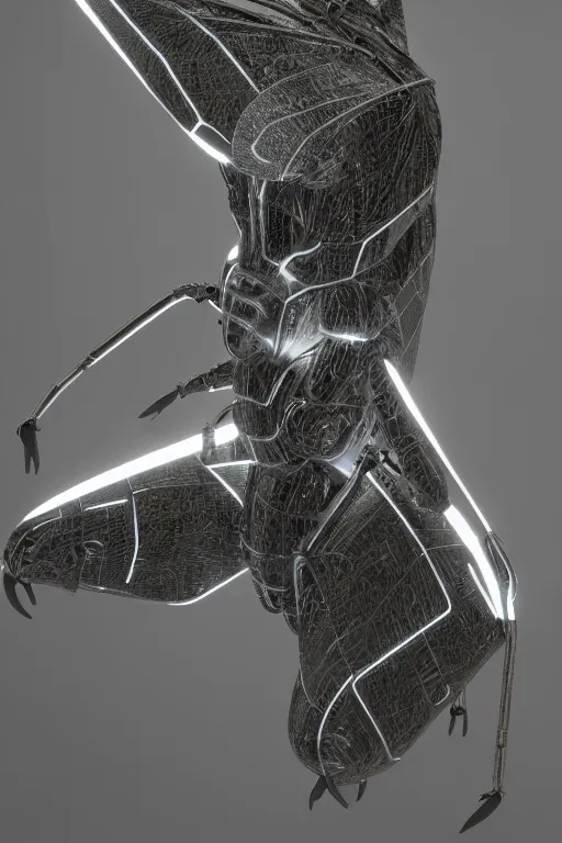 Image similar to cybernetic moth. portrait. complex shape. octane render. 8 k. soft light. dark background. cinematic.