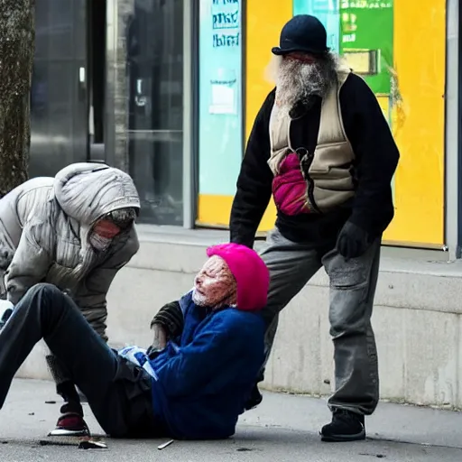 Image similar to homeless man attacking eldery lady with a stick in vancouver bc