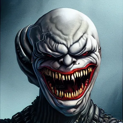 Image similar to scorn giger joker as the doom slayer, pixar style, by tristan eaton stanley artgerm and tom bagshaw.