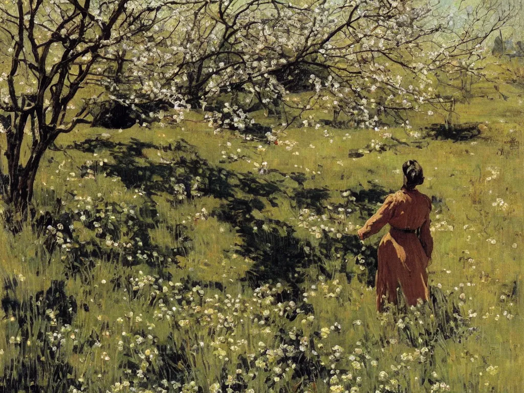 Image similar to portrait of a lady dinosaur in spring, painting by stanhope forbes, oil on canvas