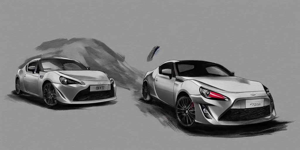 Image similar to hybrid design of Toyota gt86 2015 and Aston Martin 2022. No background, concept art style.